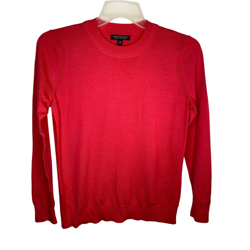 Banana Republic Extra Fine Merino Wool Coral Pink Crew Neck Sweater Medium
